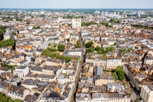 Aerial view on Nantes city in France